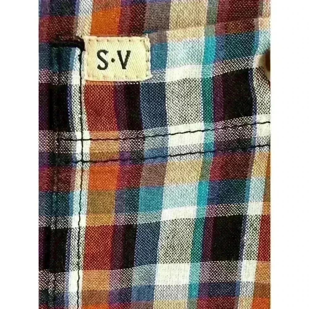 Salt Valley Men's Size LRG Plaid Button Up Shirt Navy Brown Pockets Thin Cotton - Picture 6 of 13